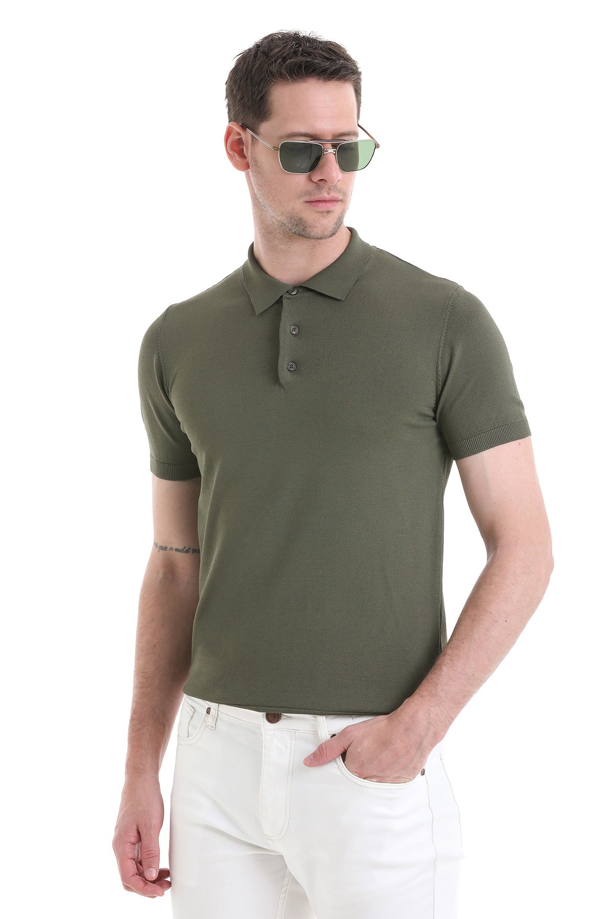 Comfort Fit Rayon Khaki Polo T-Shirt - SAYKI