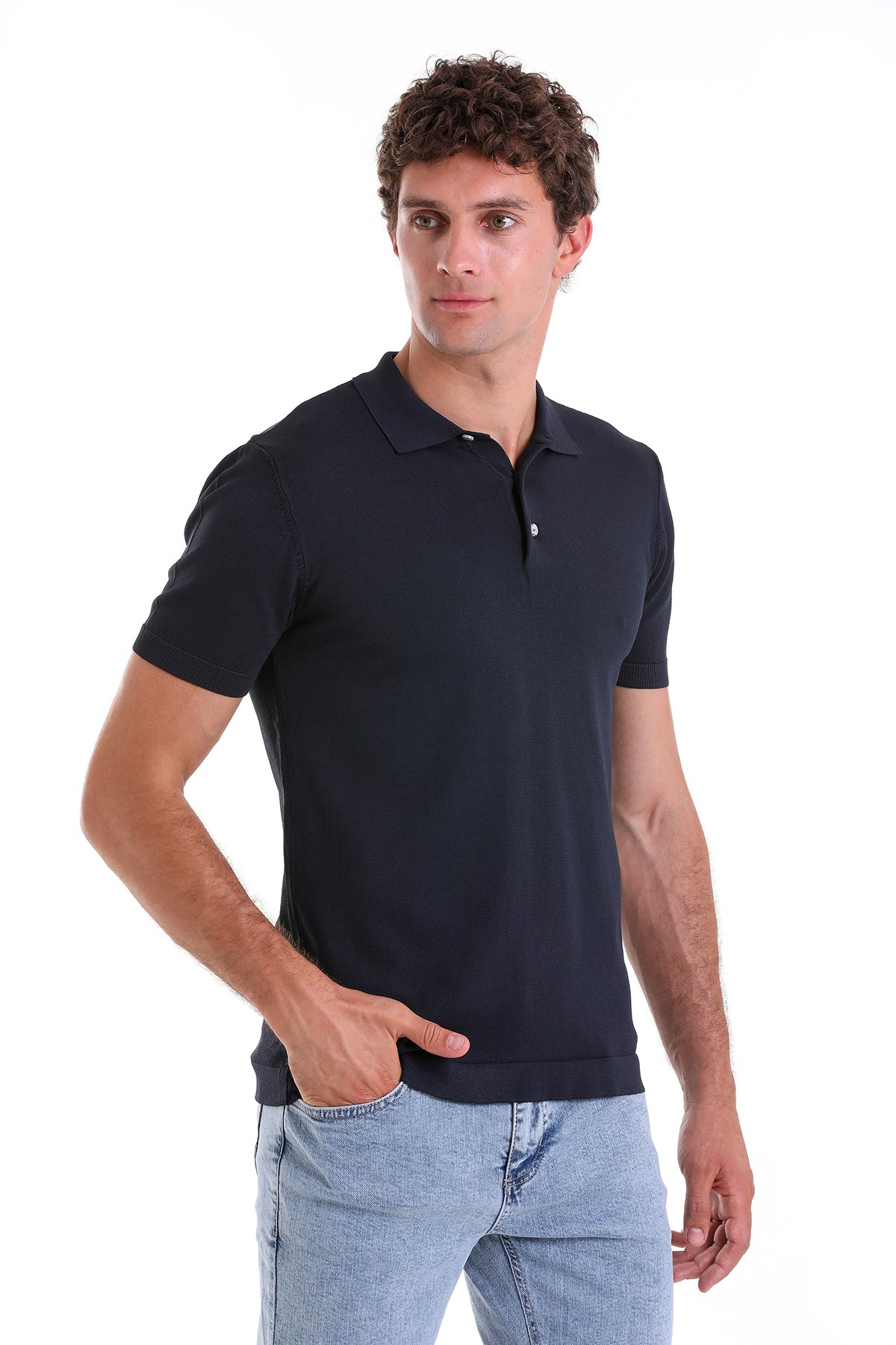 Comfort Fit Rayon Navy Polo T-Shirt - SAYKI