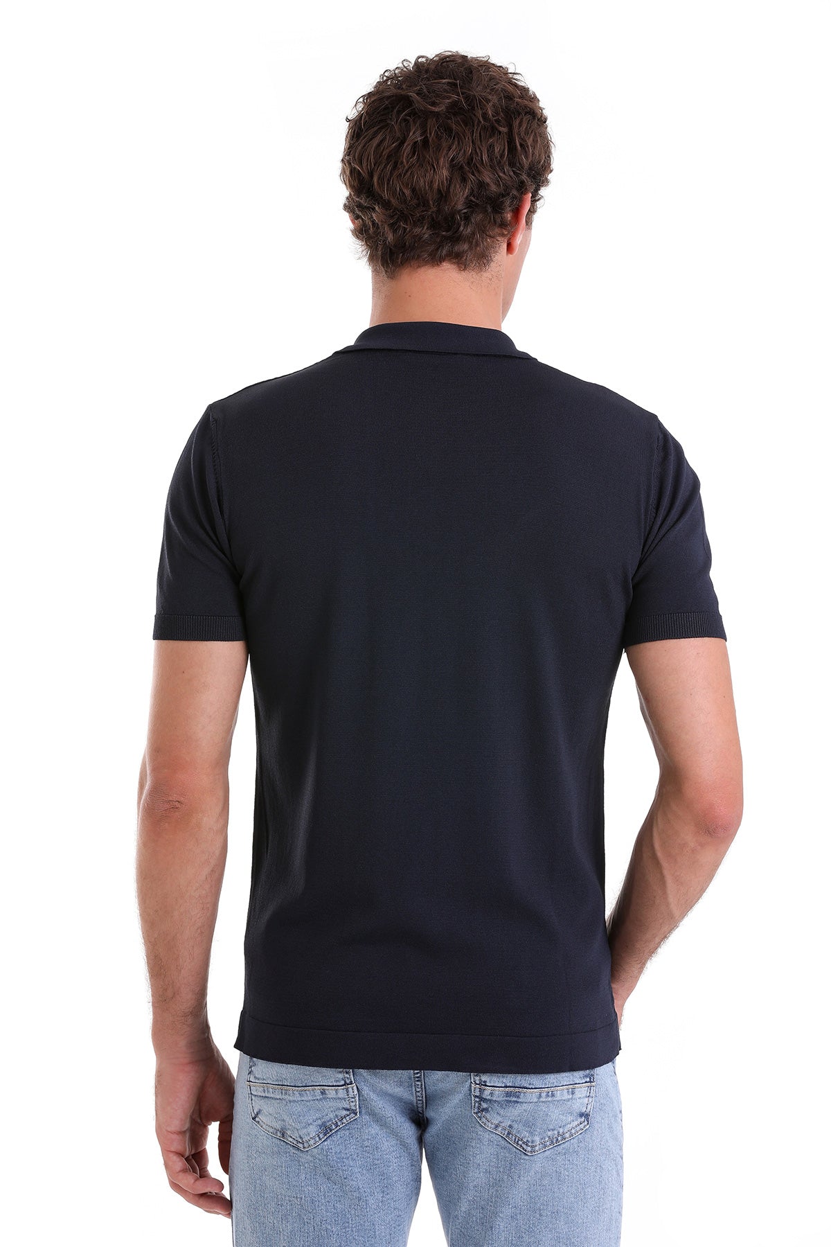 Comfort Fit Rayon Navy Polo T-Shirt - SAYKI