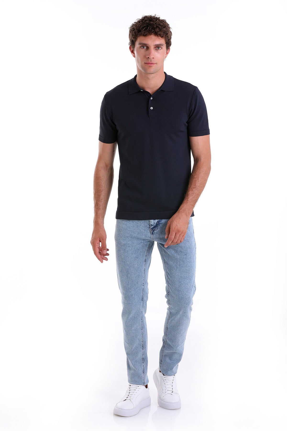 Comfort Fit Rayon Navy Polo T-Shirt - SAYKI