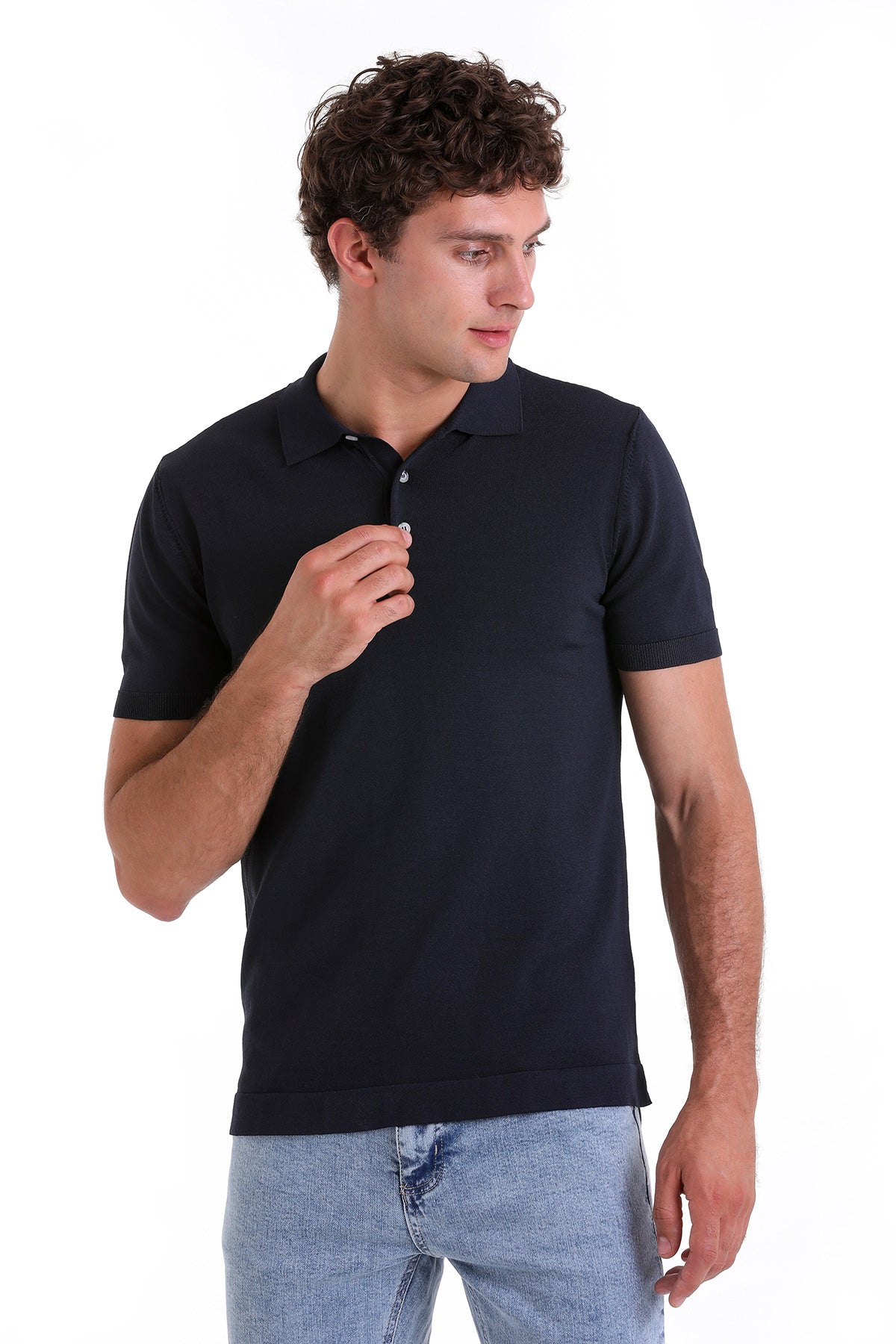 Comfort Fit Rayon Navy Polo T-Shirt - SAYKI
