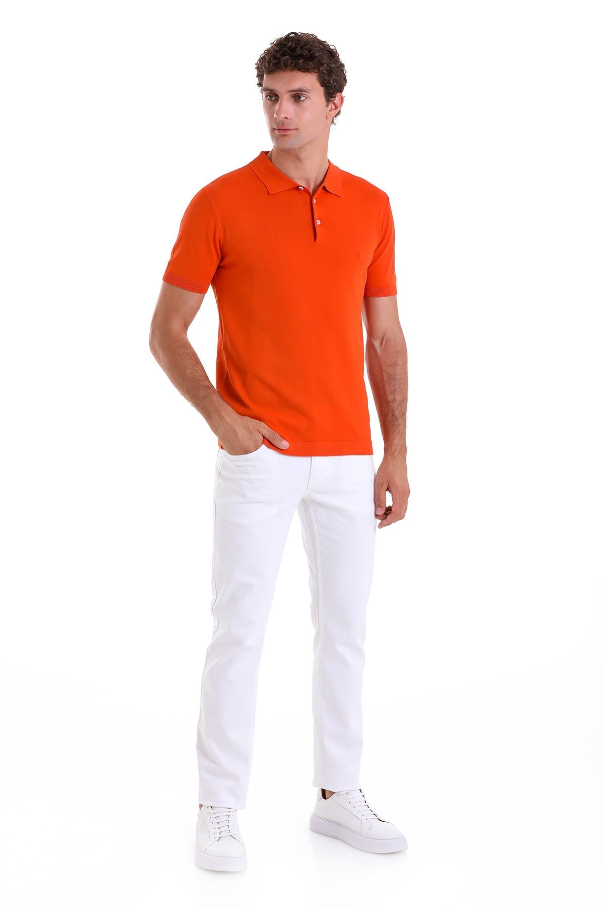 Comfort Fit Rayon Orange Polo T-Shirt - SAYKI
