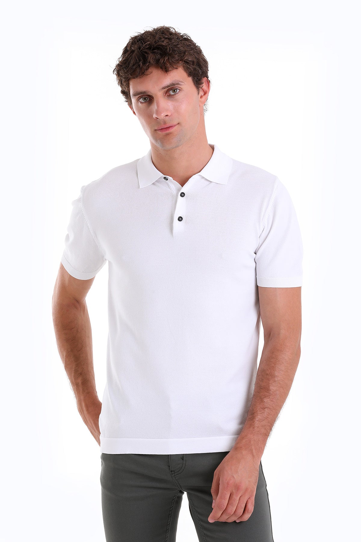 Comfort Fit Rayon White Polo T-Shirt - SAYKI