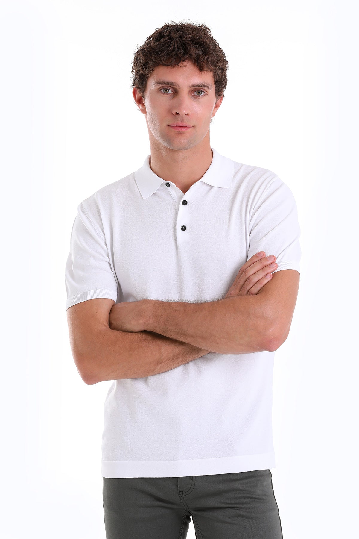 Comfort Fit Rayon White Polo T-Shirt - SAYKI