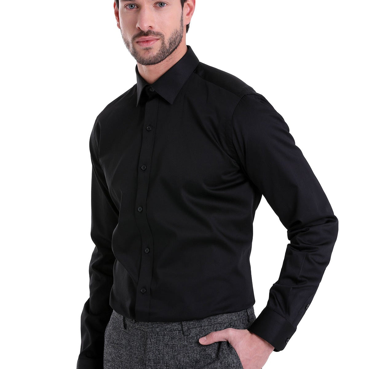 black dress men's shirt Men's Comfort Fit Black 100% Cotton Dress Shirt