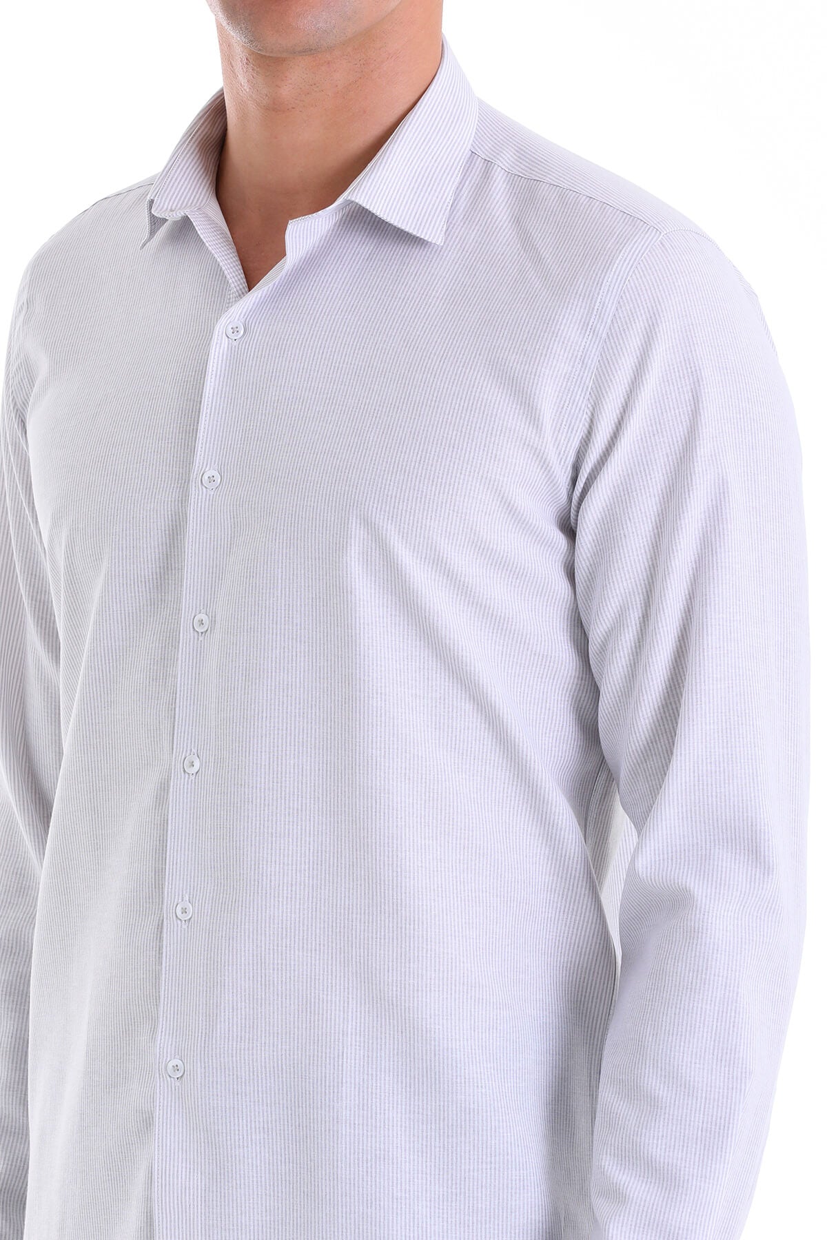 Comfort Fit Striped Cotton Blend Gray Casual Shirt - SAYKI