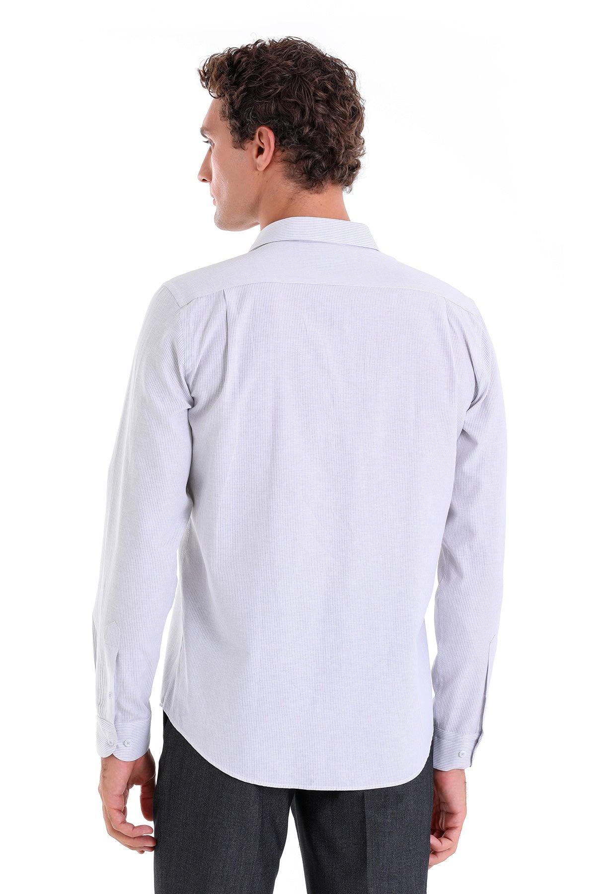 Comfort Fit Striped Cotton Blend Gray Casual Shirt - SAYKI