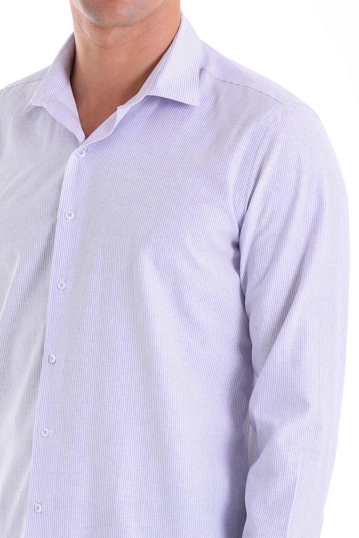 Comfort Fit Striped Cotton Blend Lilac Casual Shirt - SAYKI