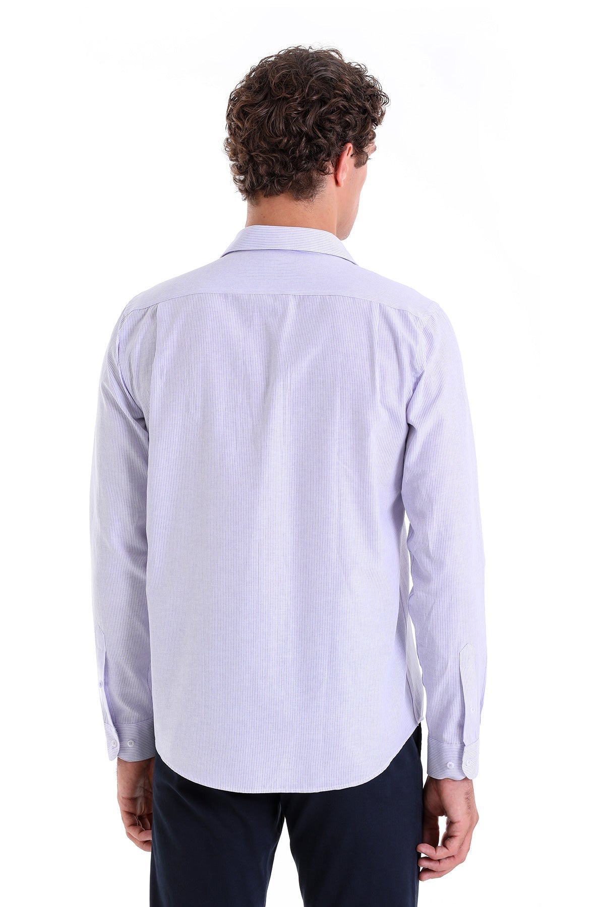 Comfort Fit Striped Cotton Blend Lilac Casual Shirt - SAYKI