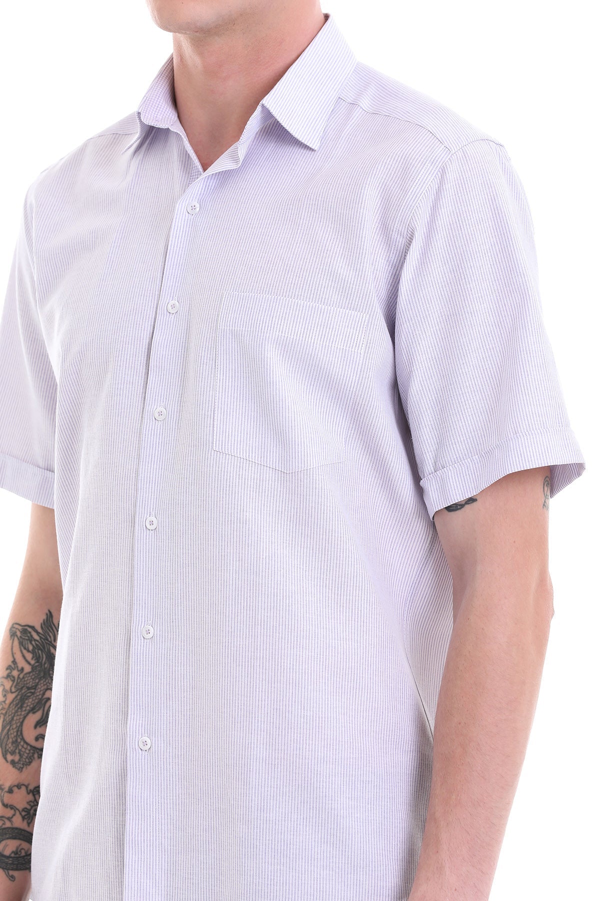 Comfort Fit Striped Cotton Blend Lilac Dress Shirt - SAYKI