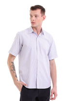 Comfort Fit Striped Cotton Blend Lilac Dress Shirt - SAYKI