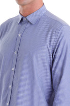 Comfort Fit Striped Cotton Blend Navy Dress Shirt - SAYKI