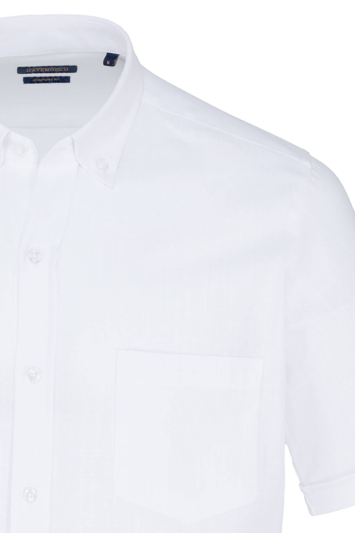 White button-down shirt with a crisp, tailored fit and subtle texture.