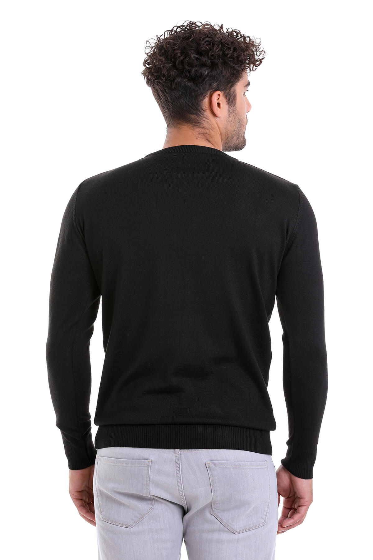 Comfort Fit Wool Blend Black Crewneck Sweater - SAYKI