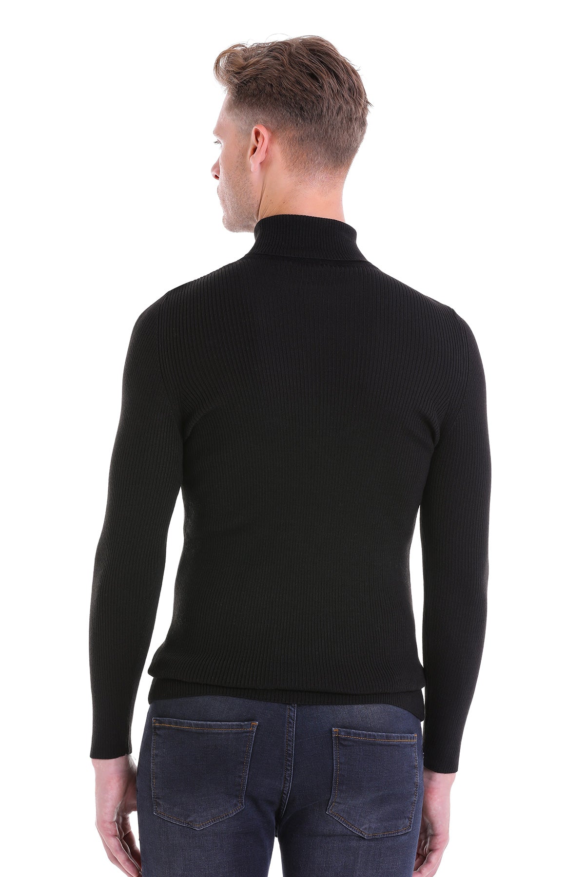 Comfort Fit Wool Blend Black Turtleneck Sweater - SAYKI