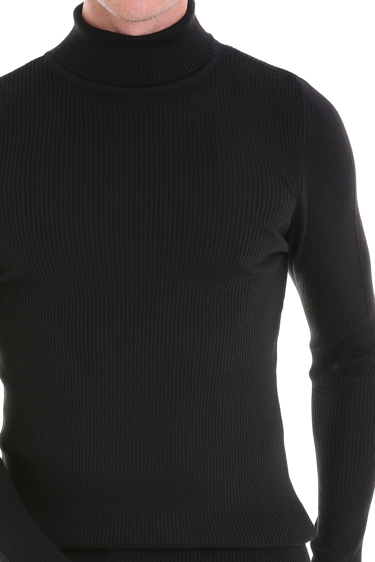 Comfort Fit Wool Blend Black Turtleneck Sweater - SAYKI