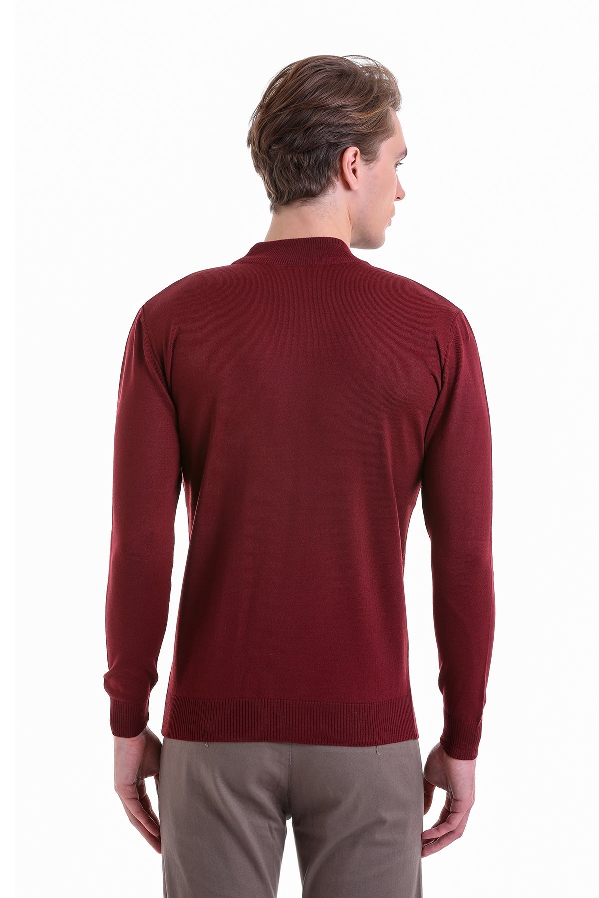 Comfort Fit Wool Blend Brick Mock Neck Sweater - SAYKI