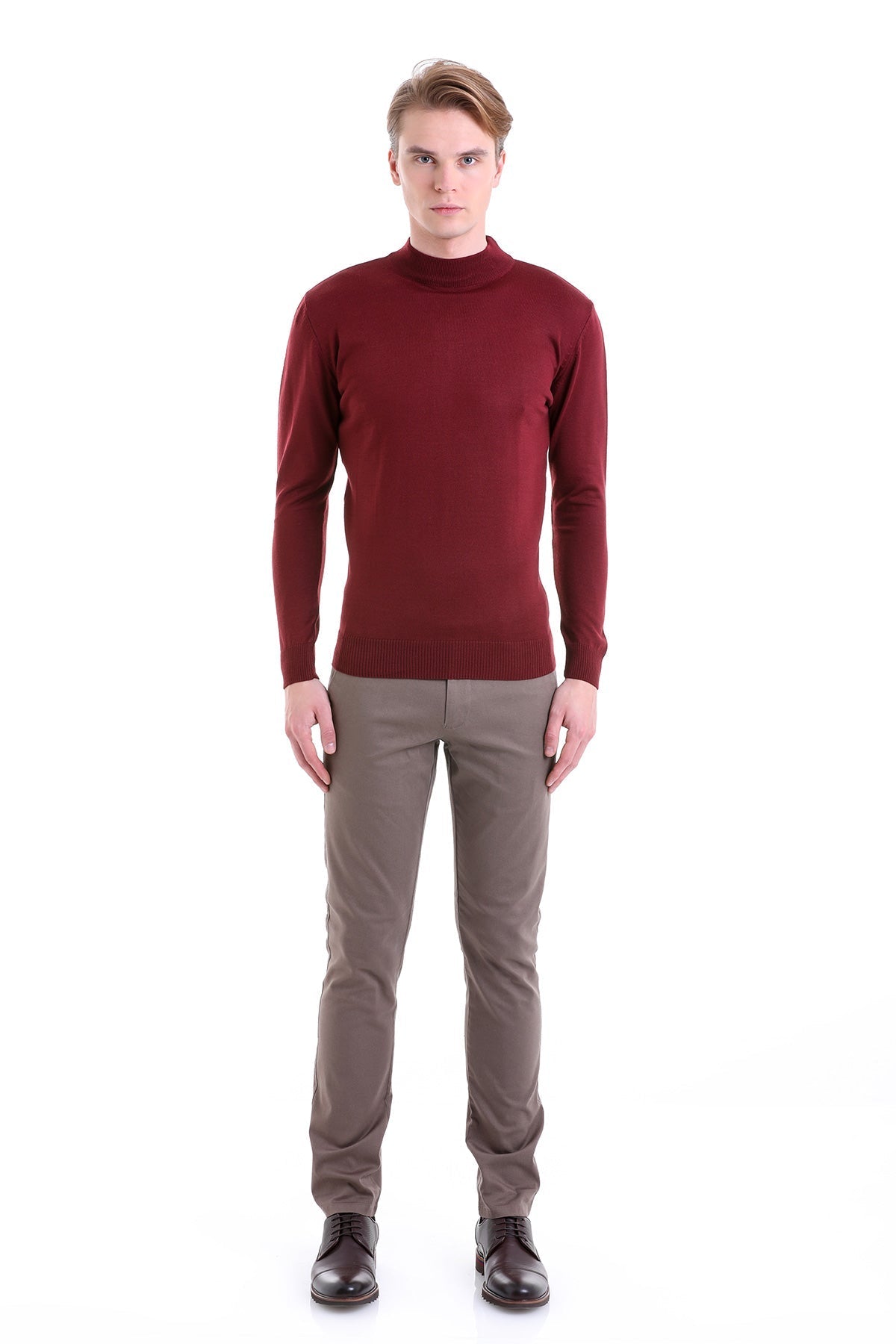 Comfort Fit Wool Blend Brick Mock Neck Sweater - SAYKI
