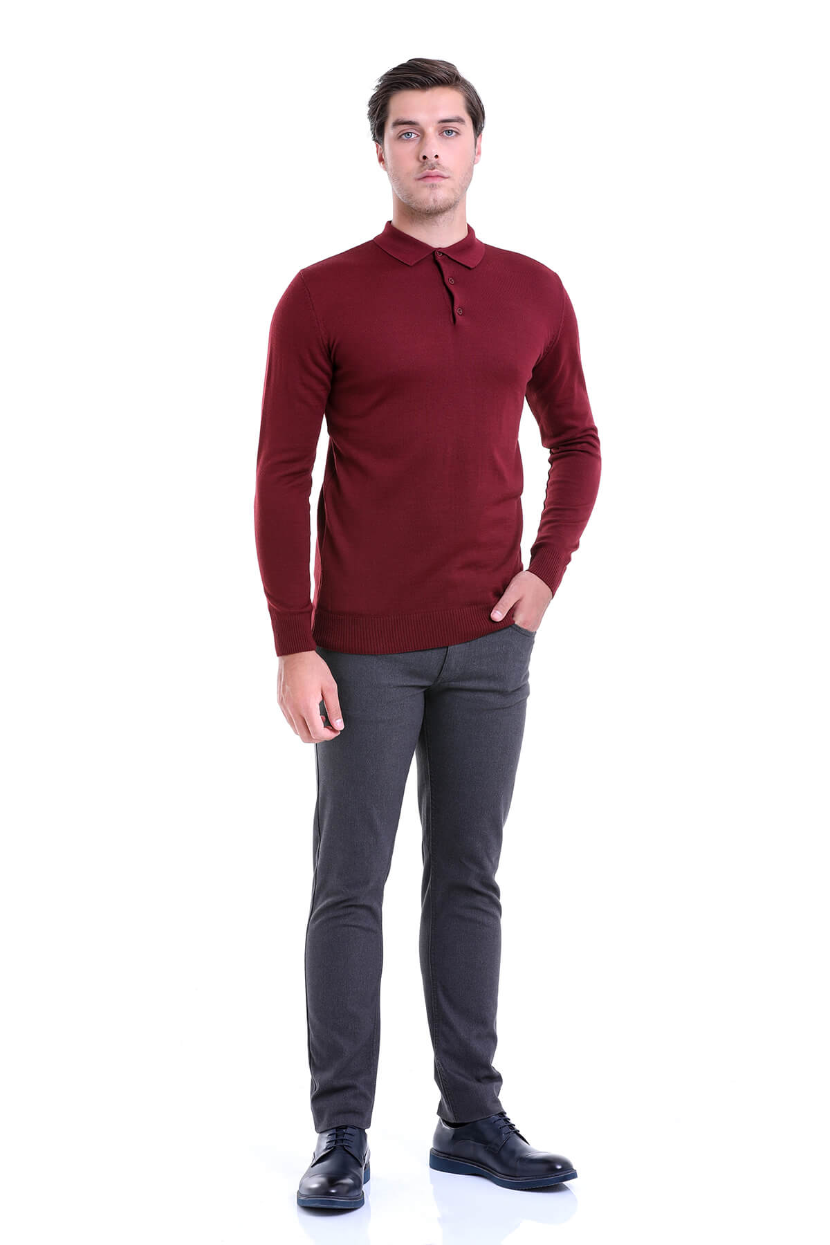 Comfort Fit Wool Blend Brick Polo Sweater - SAYKI