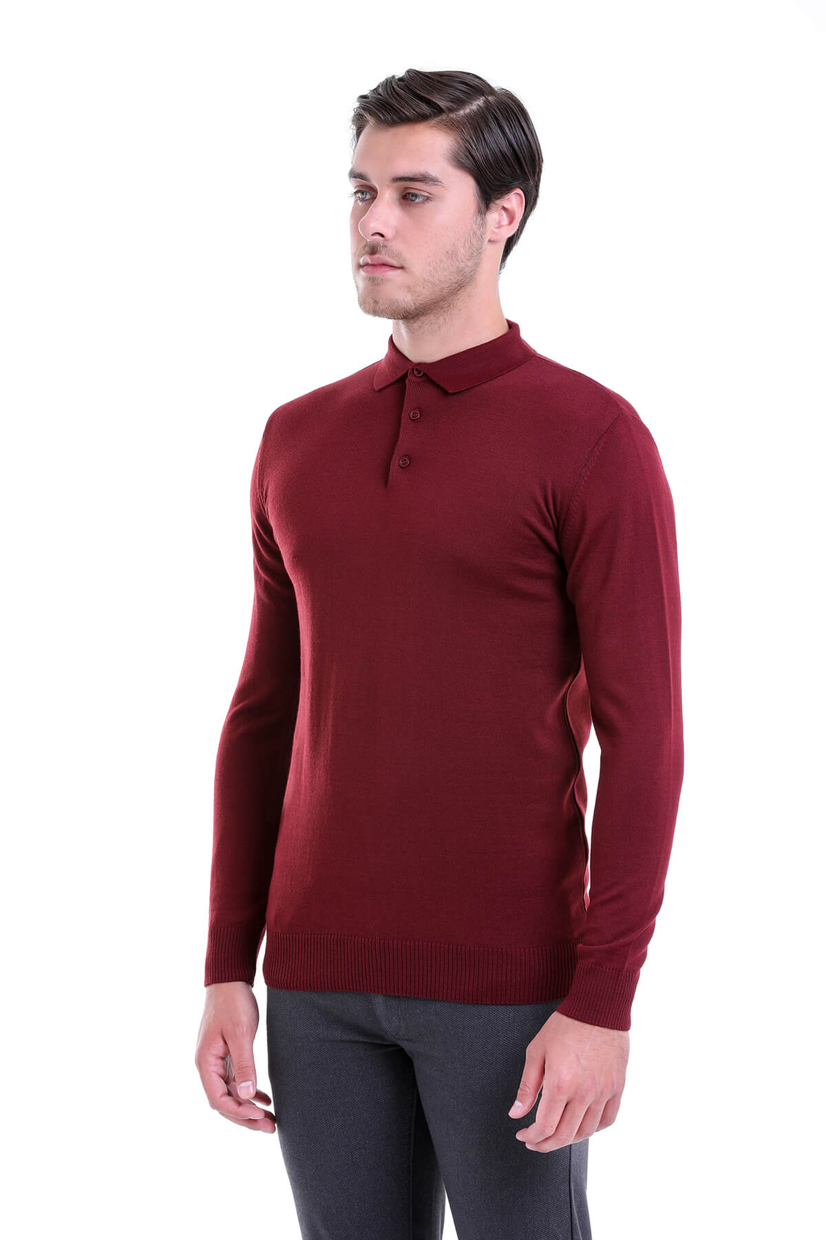 Comfort Fit Wool Blend Brick Polo Sweater - SAYKI
