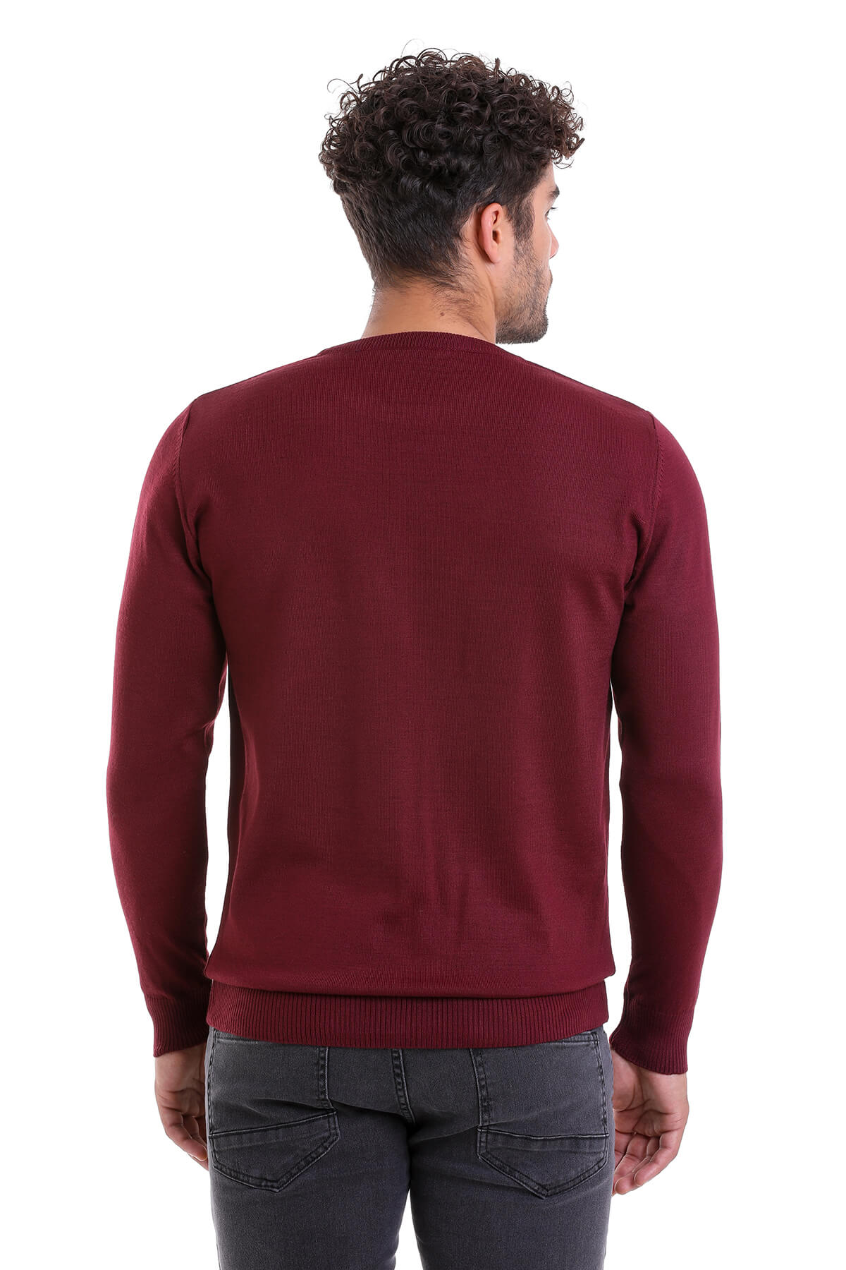 Comfort Fit Wool Blend Burgundy Crewneck Sweater - SAYKI