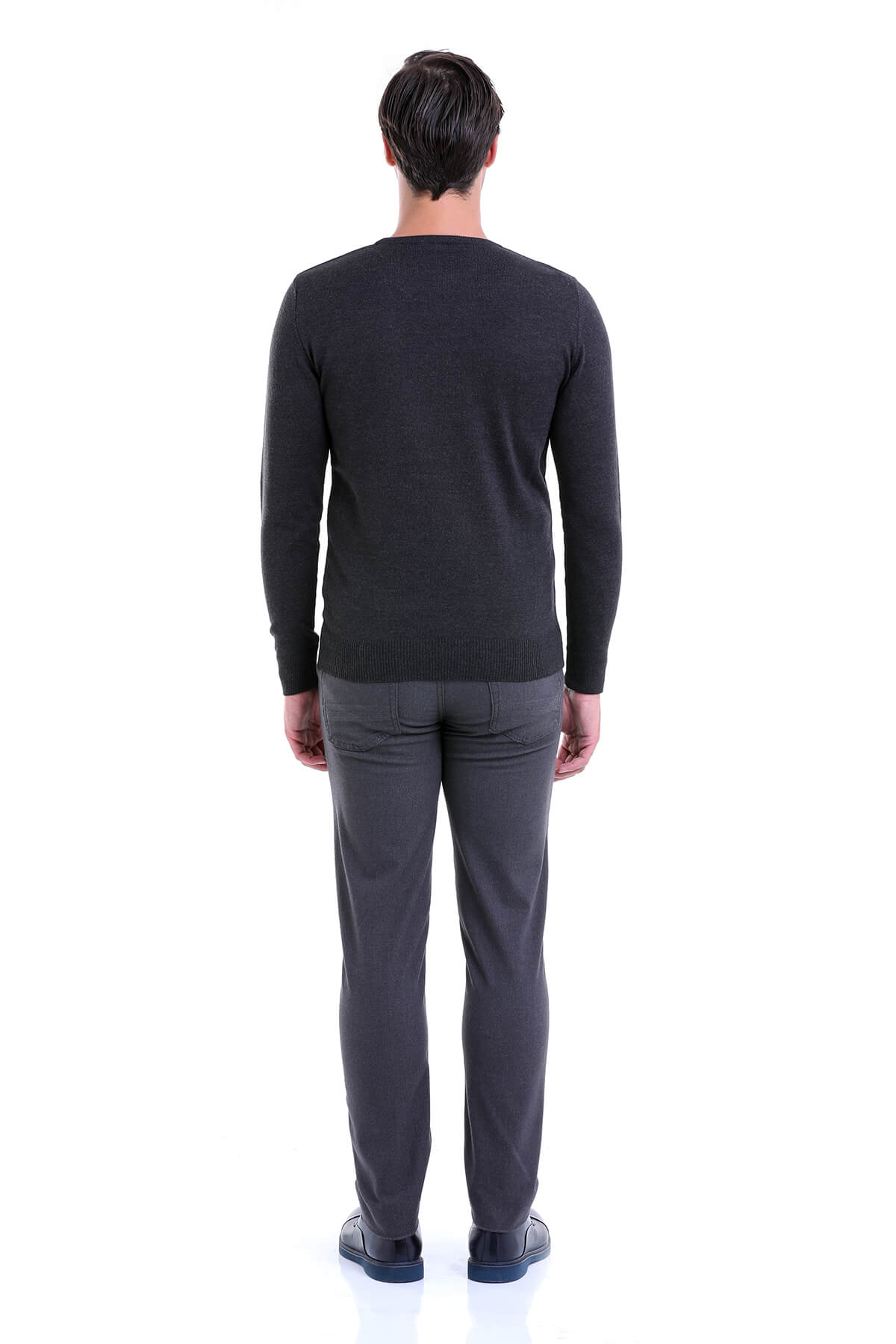 Comfort Fit Wool Blend Charcoal Crewneck Sweater - SAYKI
