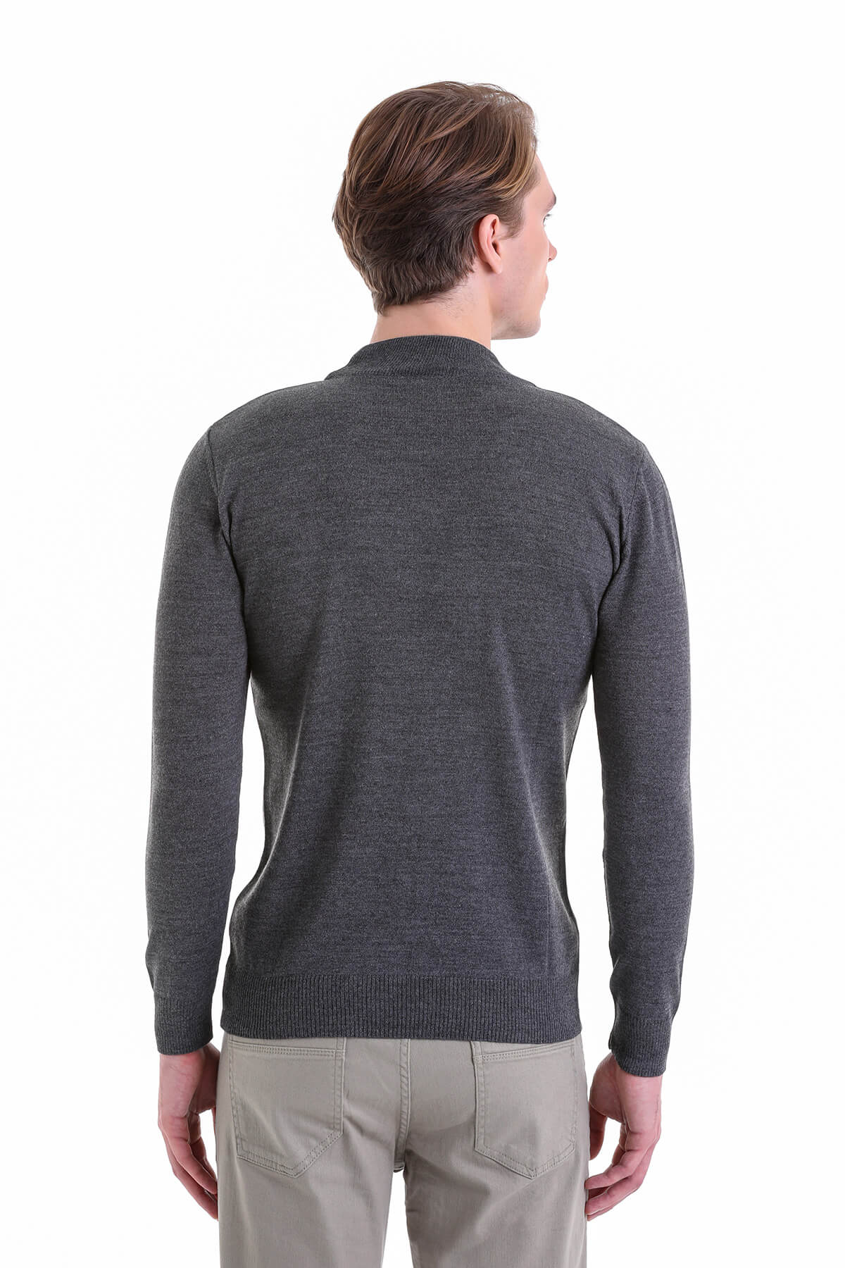 Comfort Fit Wool Blend Dark Gray Mock Neck Sweater - SAYKI