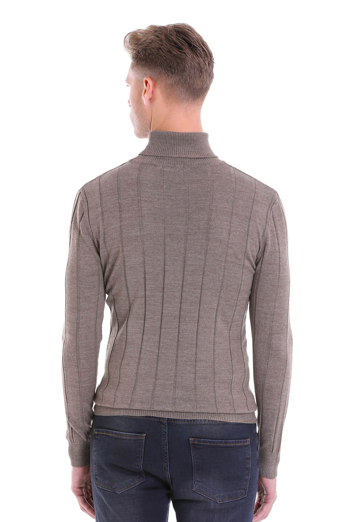 Comfort Fit Wool Blend Dark Mink Turtleneck Sweater - SAYKI