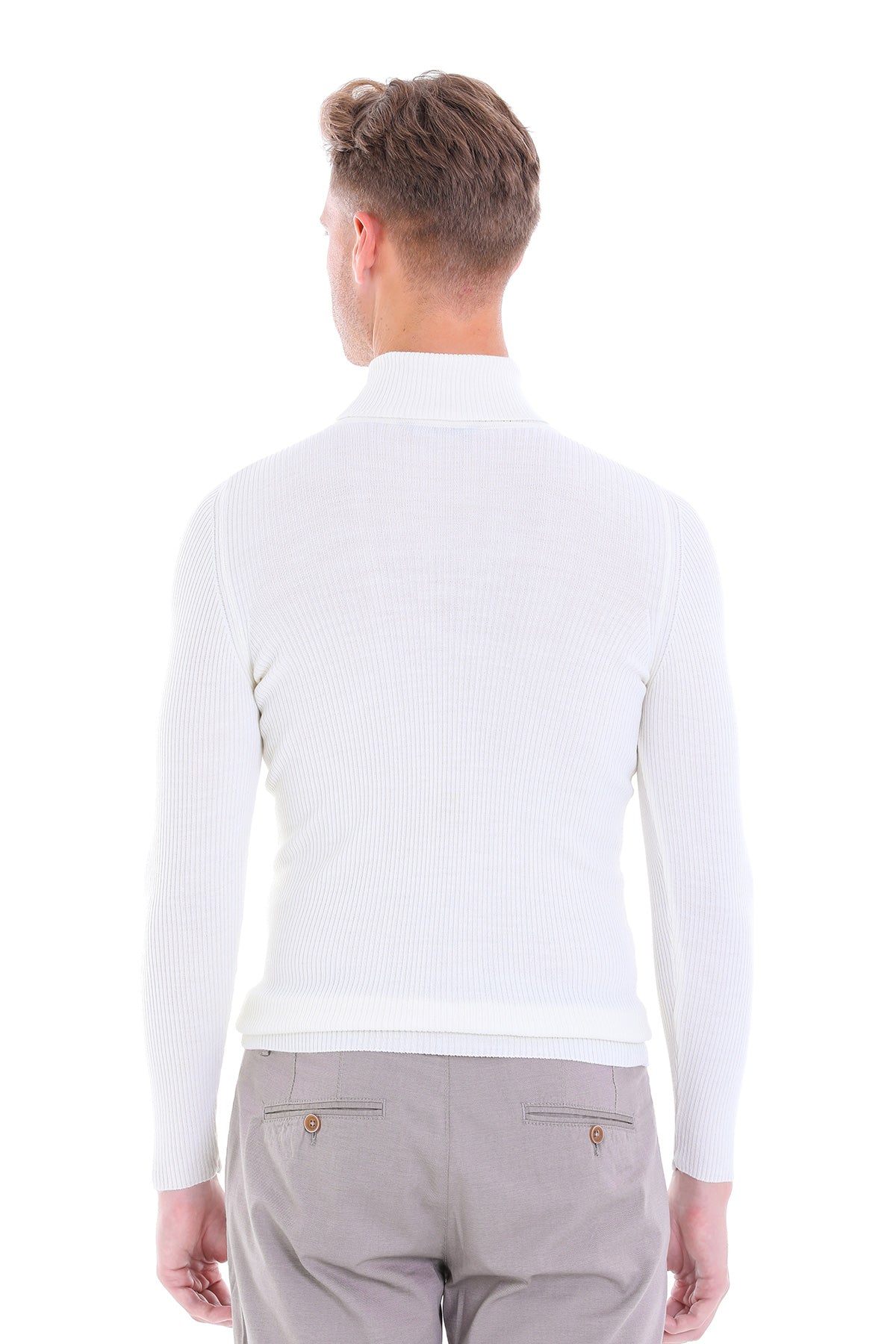 Comfort Fit Wool Blend Ecru Turtleneck Sweater - SAYKI