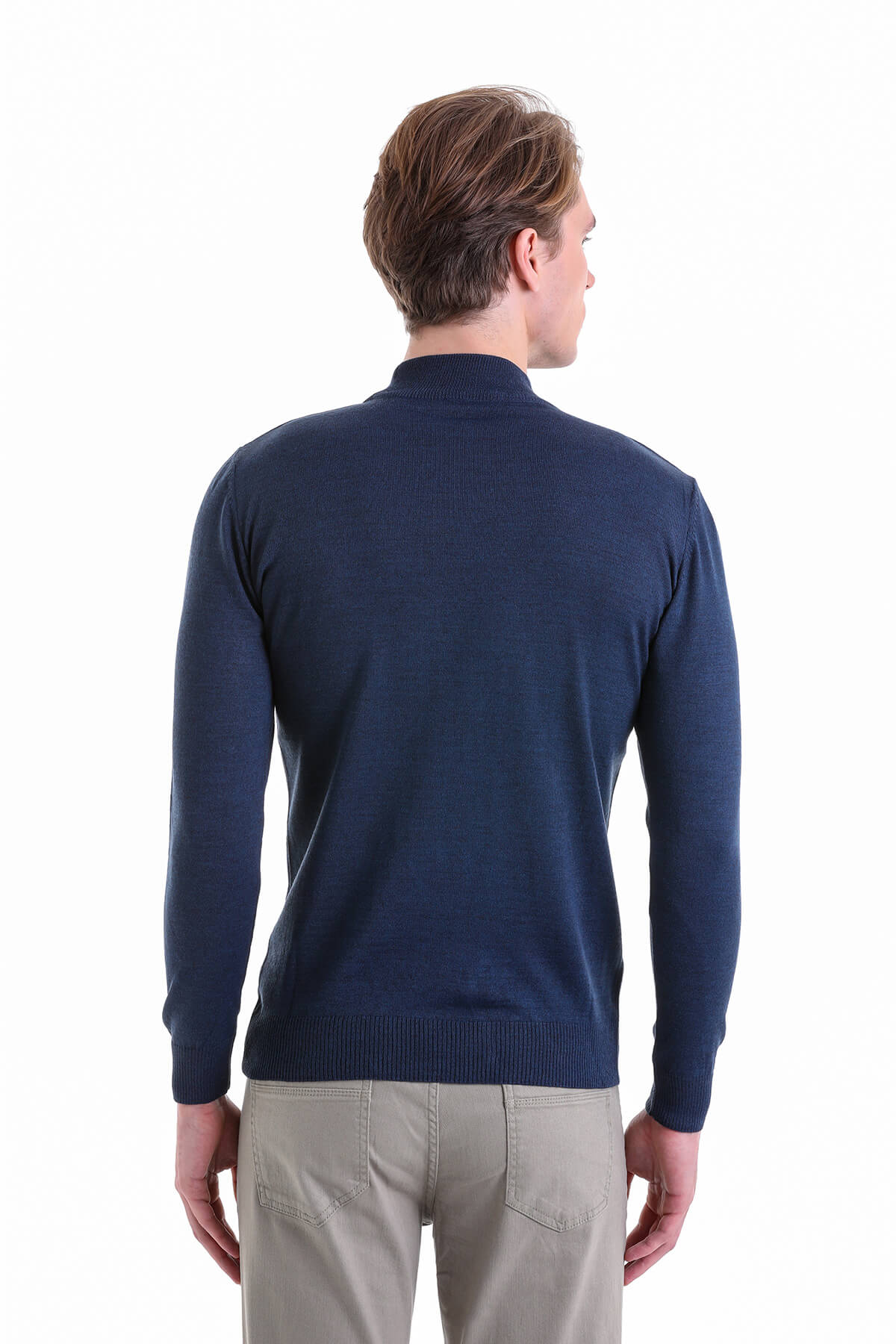 Comfort Fit Wool Blend Indigo Mock Neck Sweater - SAYKI