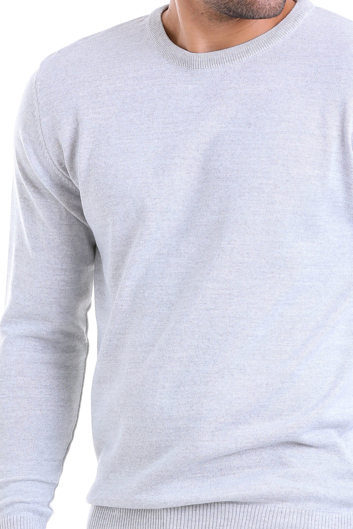 Comfort Fit Wool Blend Light Gray Crewneck Sweater - SAYKI