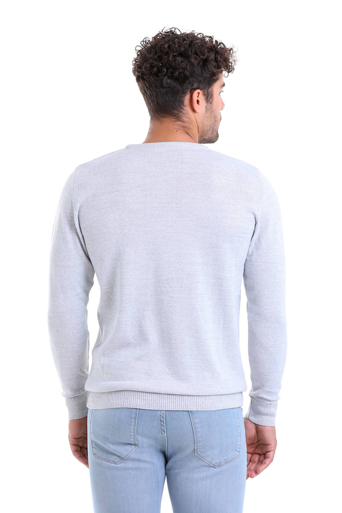 Comfort Fit Wool Blend Light Gray Crewneck Sweater - SAYKI