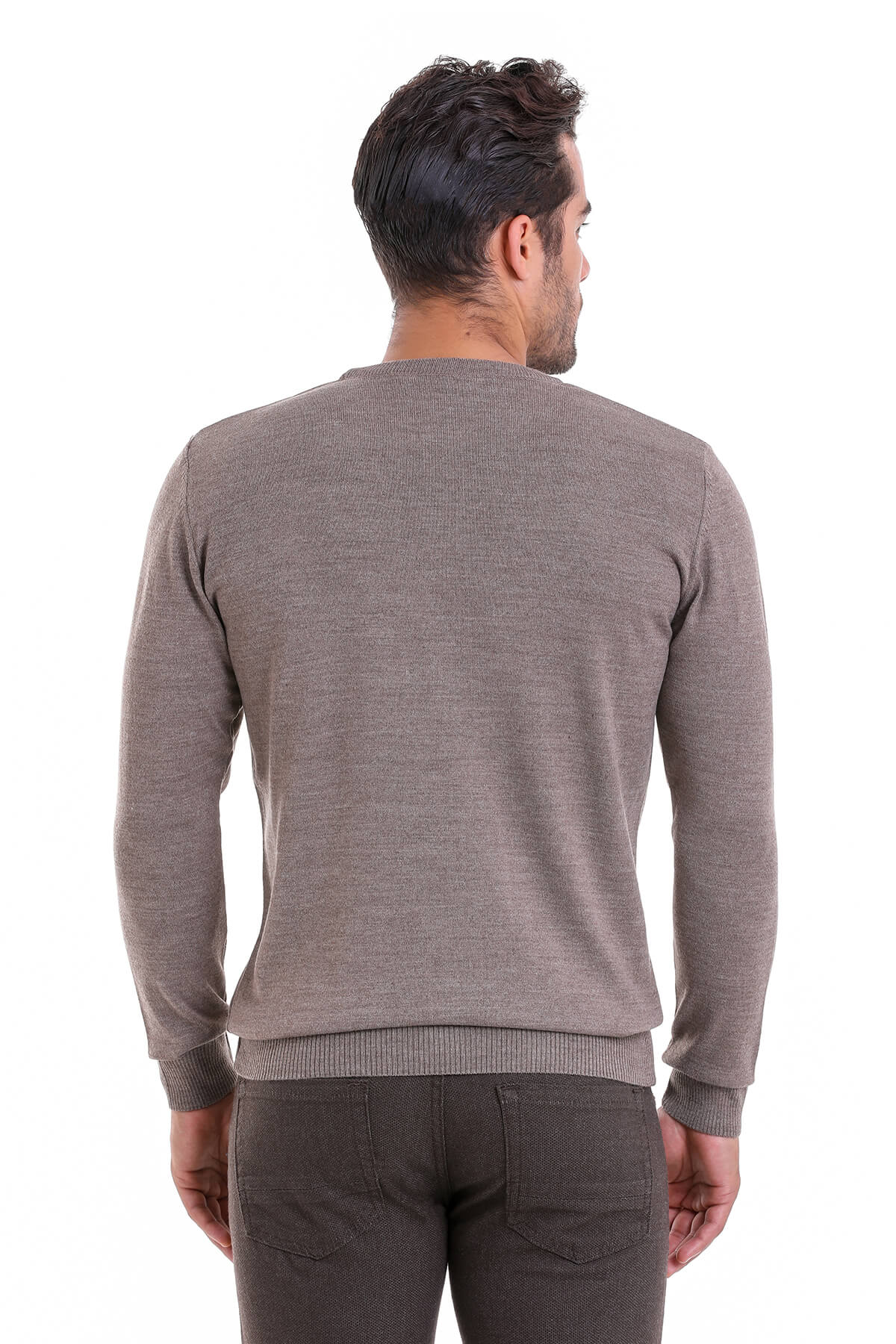 Comfort Fit Wool Blend Mink Crewneck Sweater - SAYKI