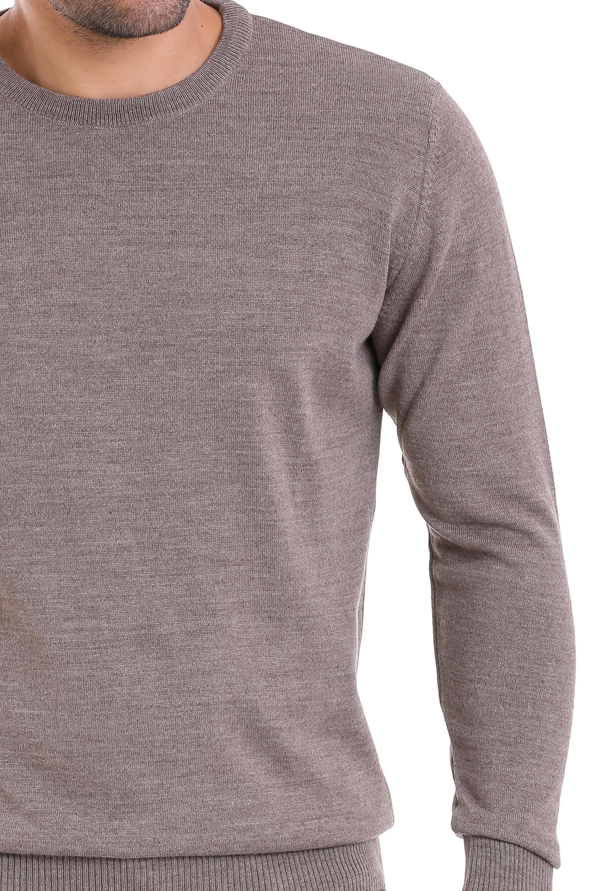 Comfort Fit Wool Blend Mink Crewneck Sweater - SAYKI