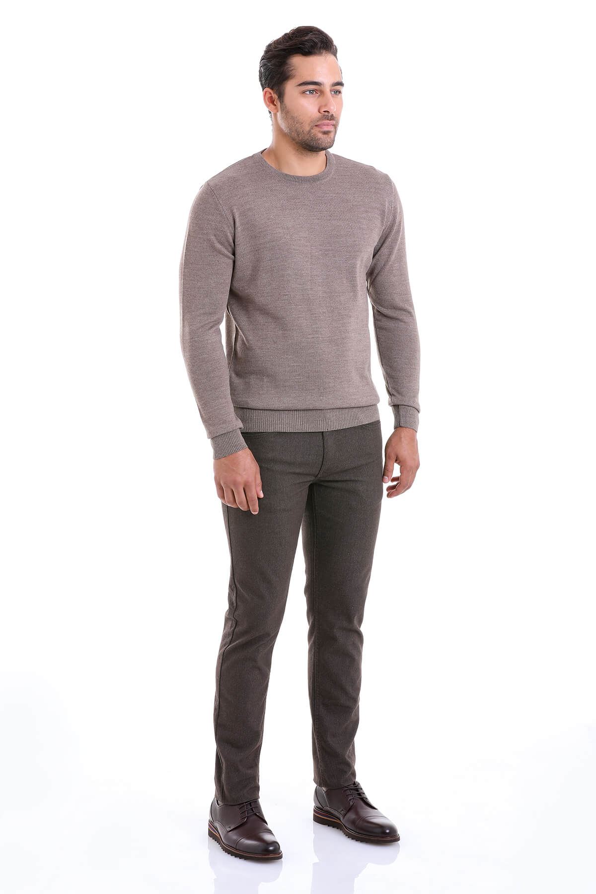 Comfort Fit Wool Blend Mink Crewneck Sweater - SAYKI