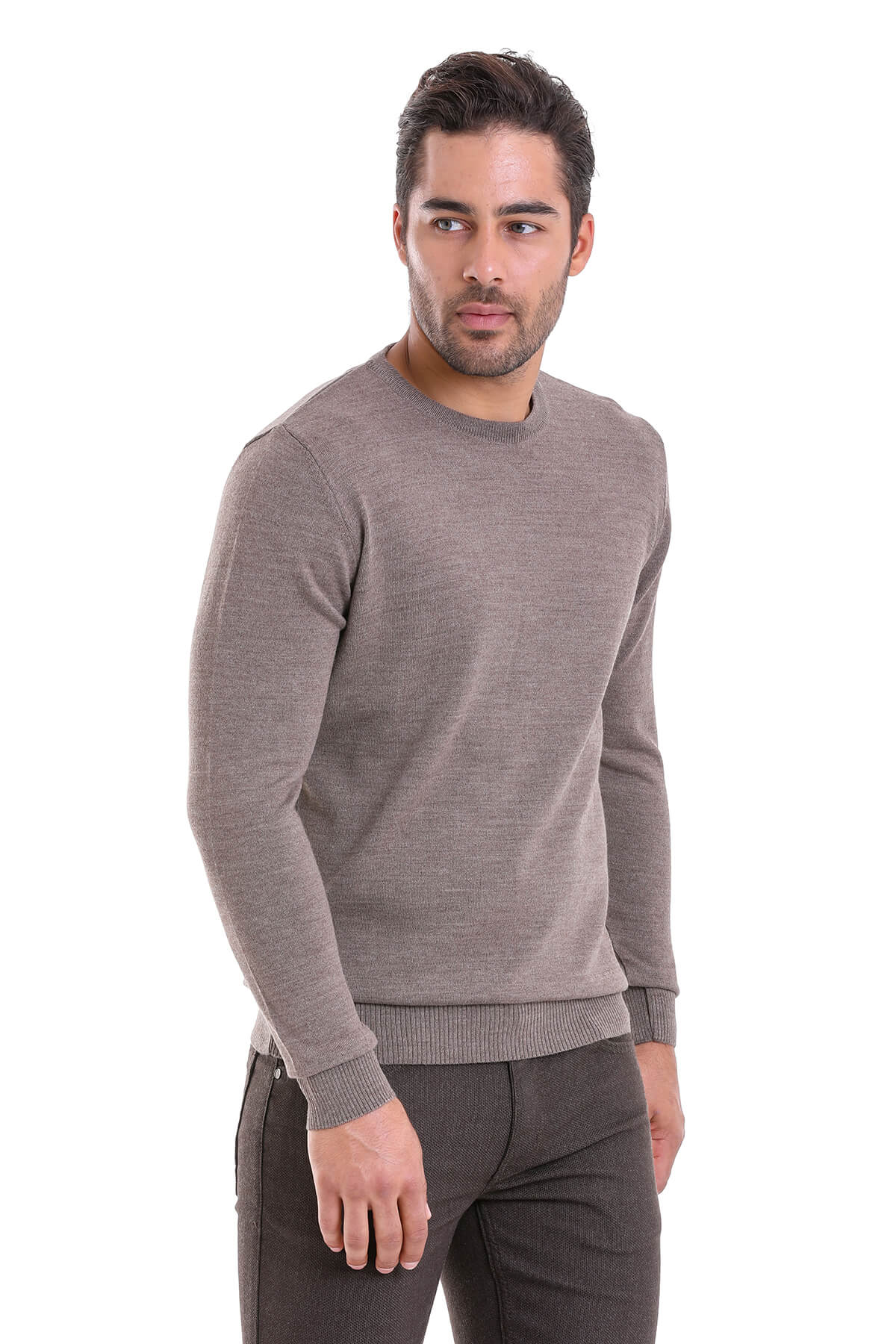 Comfort Fit Wool Blend Mink Crewneck Sweater - SAYKI