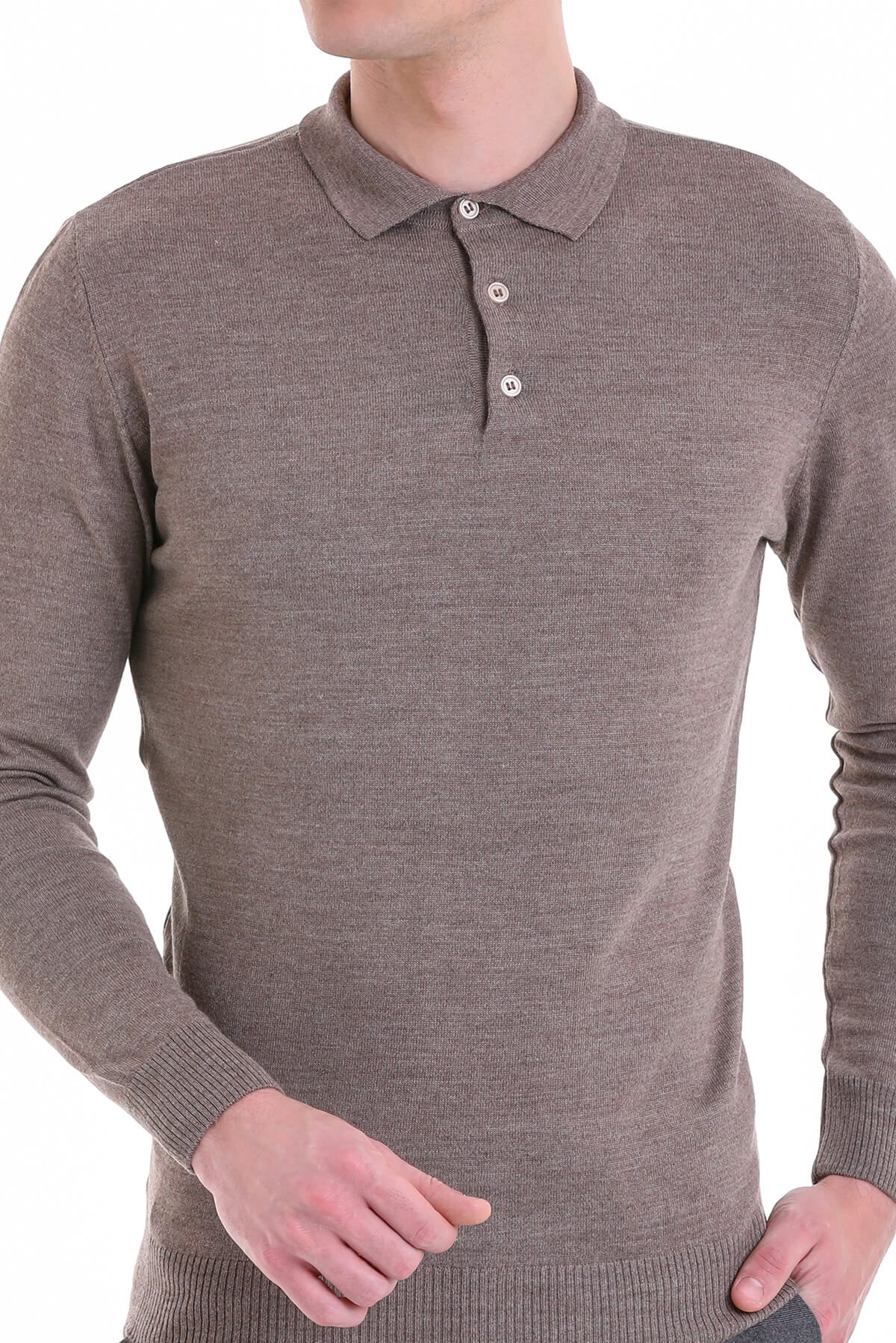 Comfort Fit Wool Blend Mink Polo Sweater - SAYKI