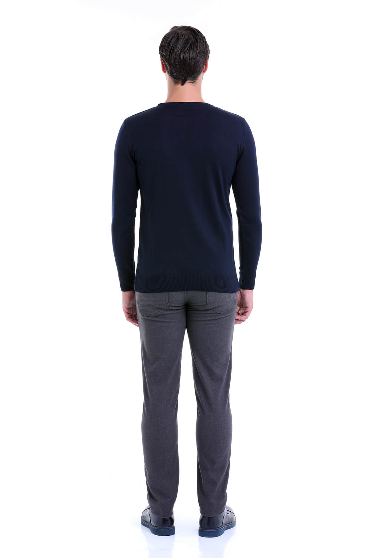 Comfort Fit Wool Blend Navy Crewneck Sweater - SAYKI