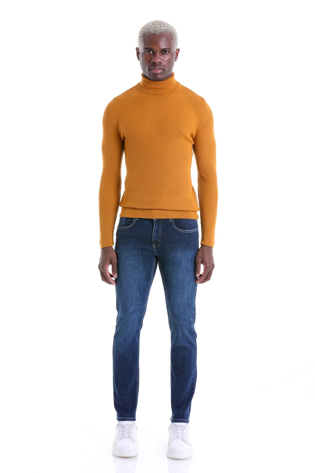 Comfort Fit Wool Blend Saffron Turtleneck Sweater - SAYKI