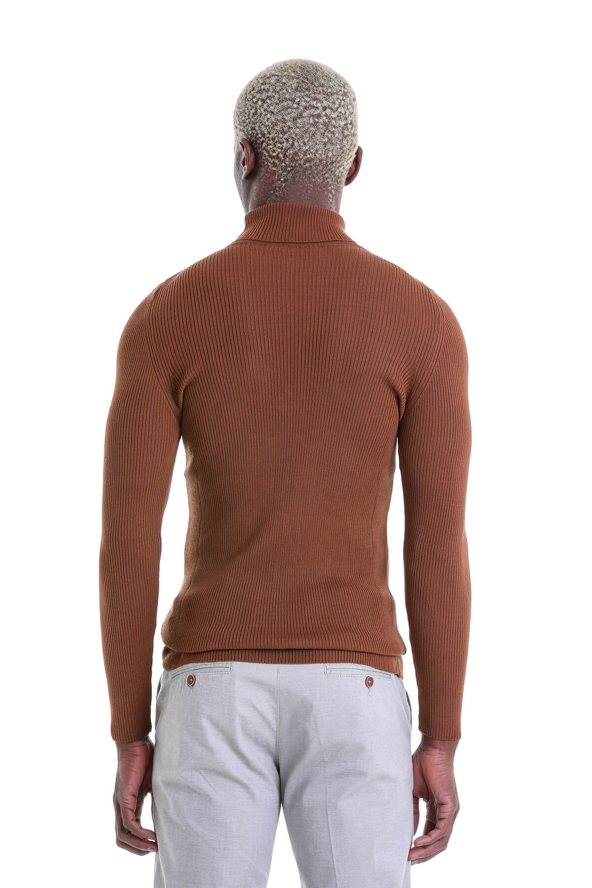 Comfort Fit Wool Blend Tobacco Turtleneck Sweater - SAYKI