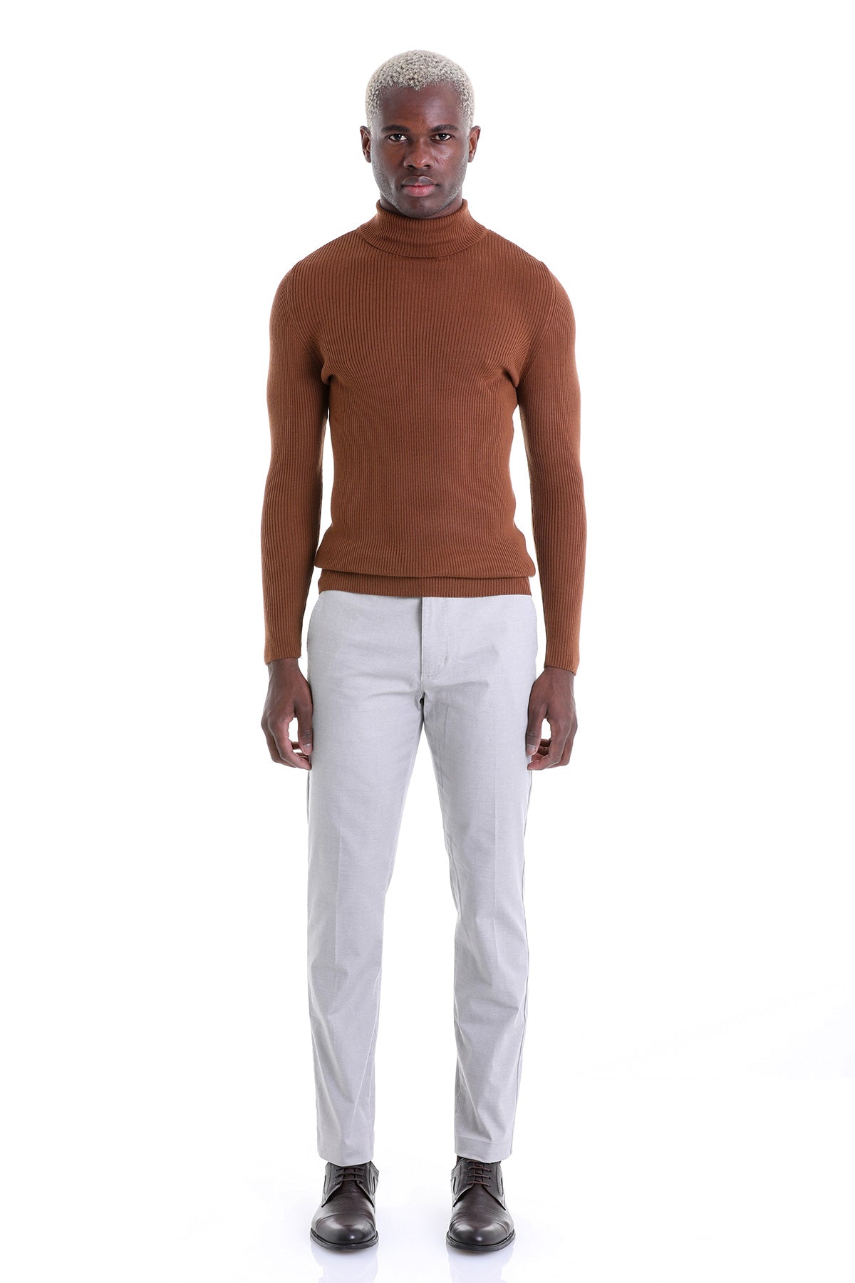 Comfort Fit Wool Blend Tobacco Turtleneck Sweater - SAYKI