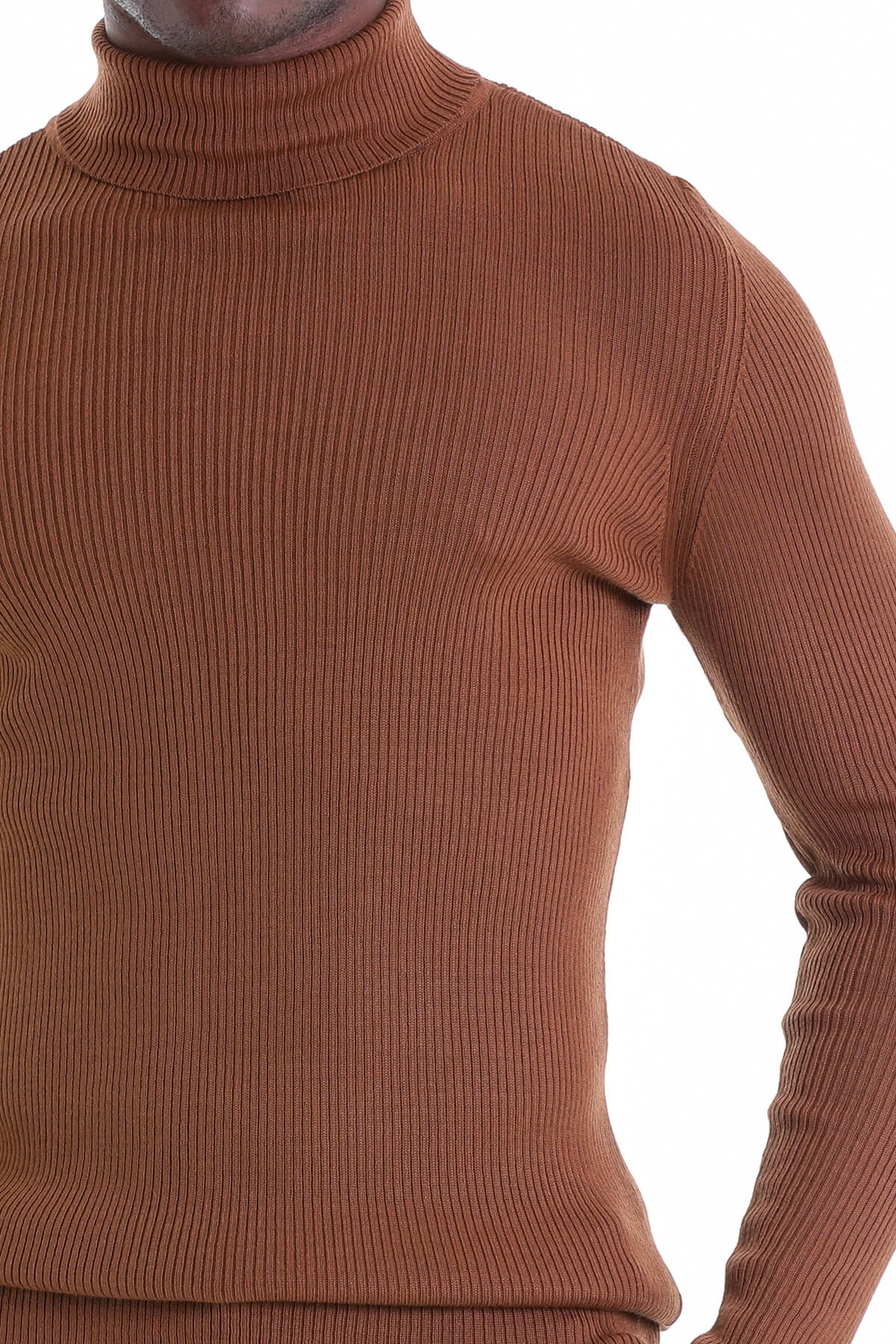 Comfort Fit Wool Blend Tobacco Turtleneck Sweater - SAYKI