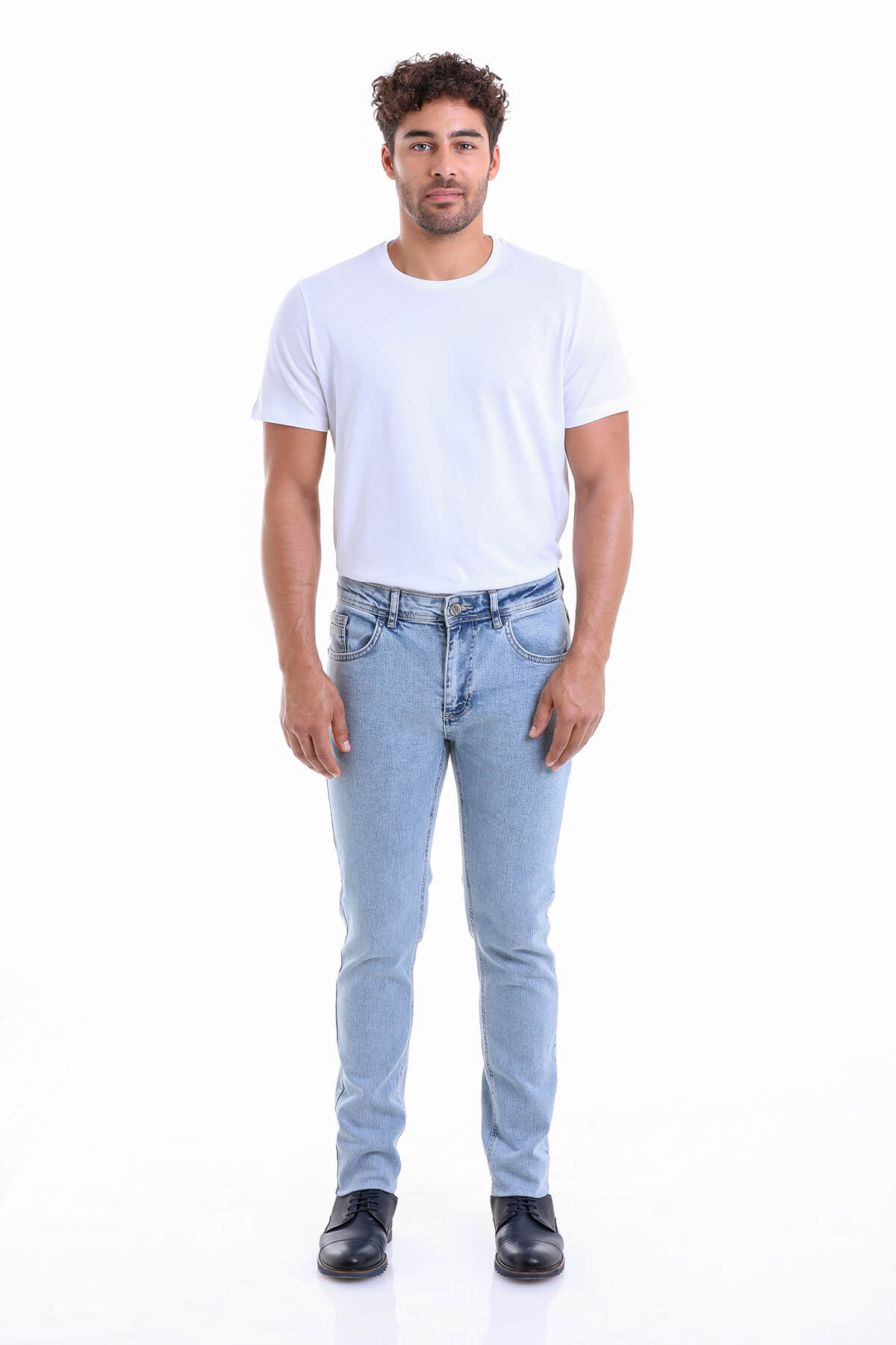 Dynamic Fit 5 Pocket Low Waist Cotton Ice Blue Denim - SAYKI