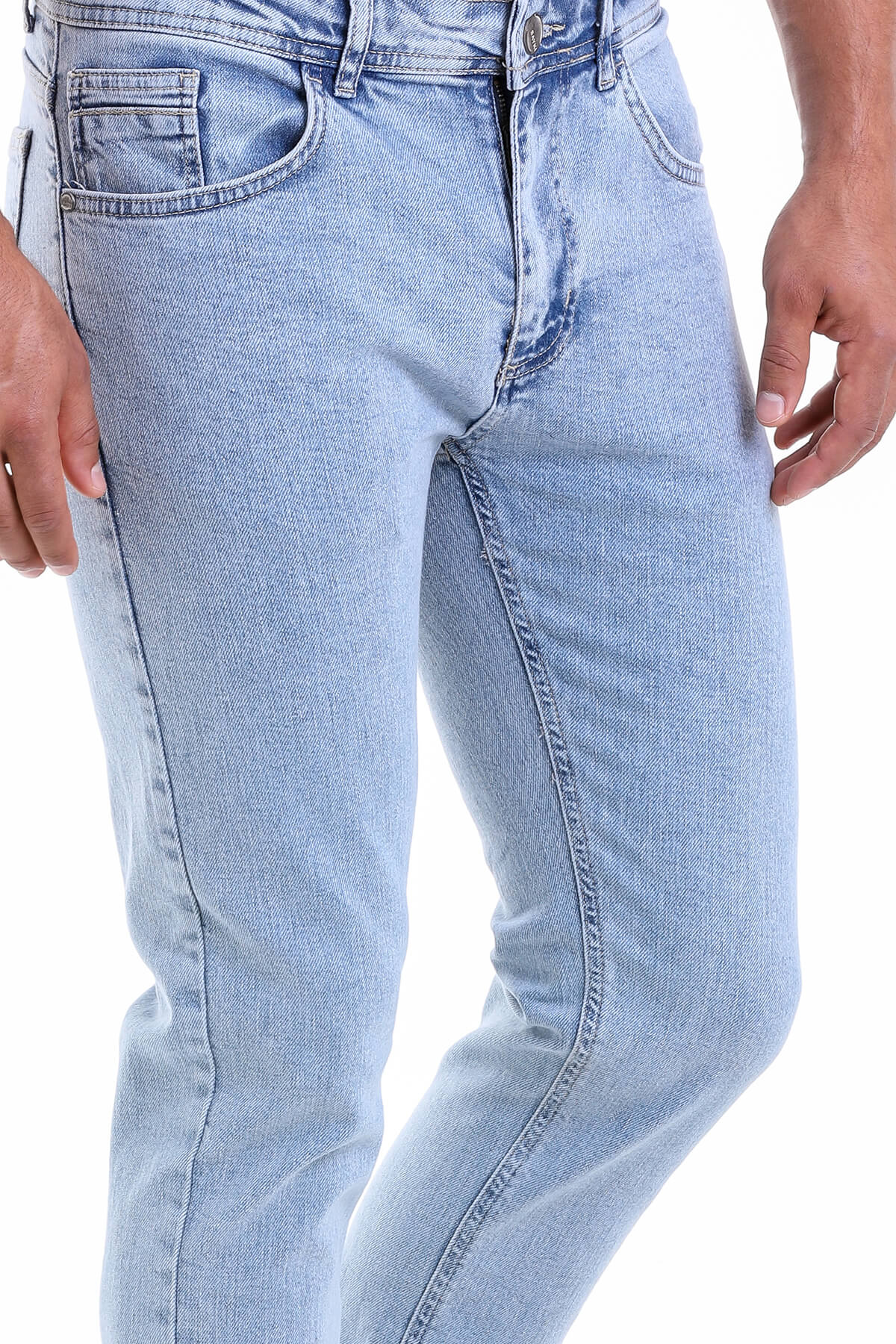 Dynamic Fit 5 Pocket Low Waist Cotton Ice Blue Denim - SAYKI