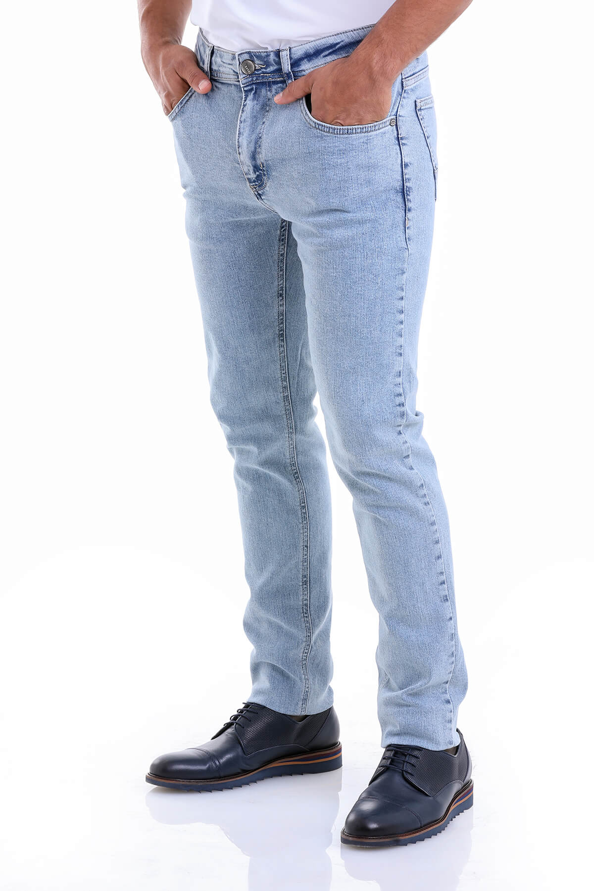 Dynamic Fit 5 Pocket Low Waist Cotton Ice Blue Denim - SAYKI