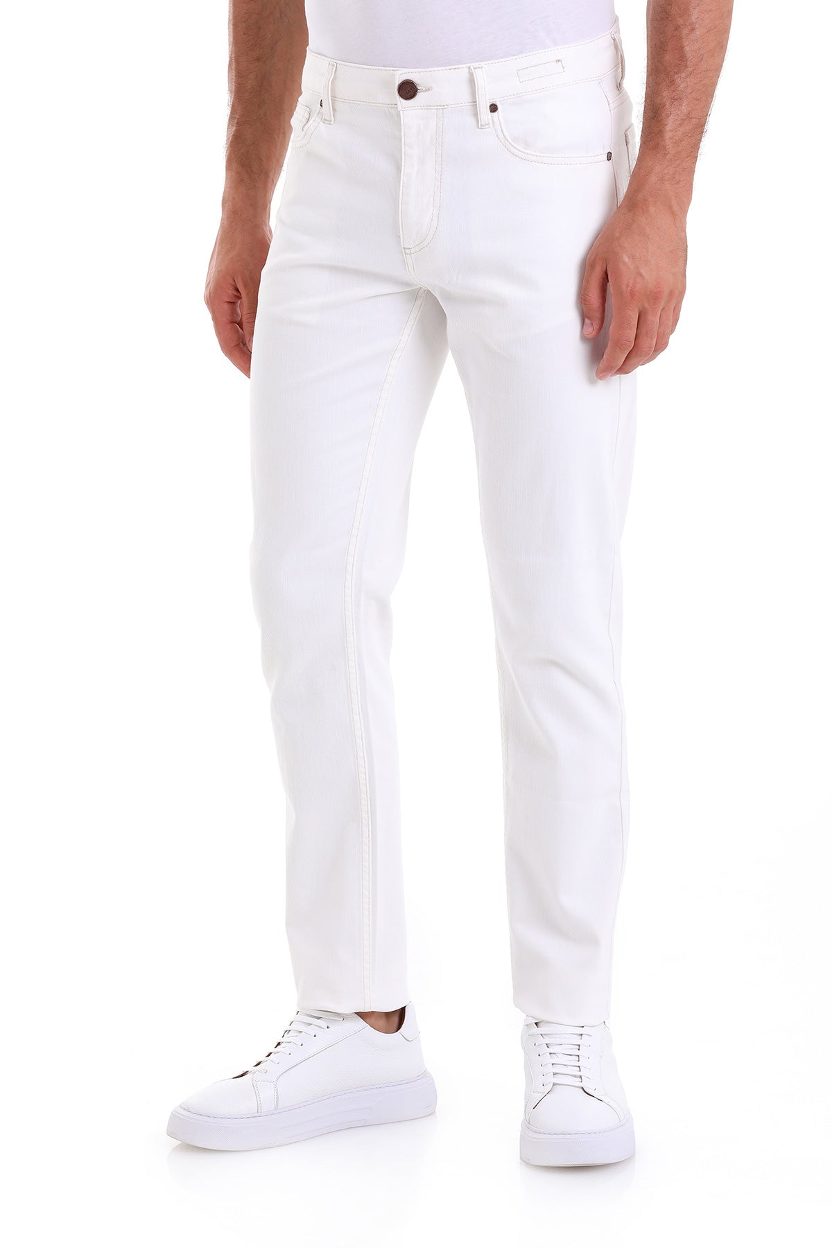Dynamic Fit 5 Pocket Low Waist Cotton White Denim - SAYKI