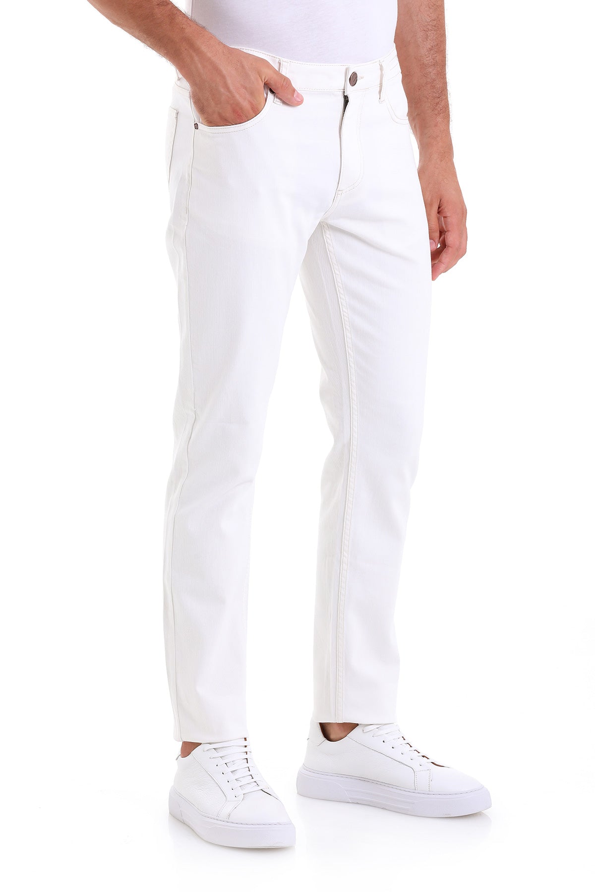 Dynamic Fit 5 Pocket Low Waist Cotton White Denim - SAYKI