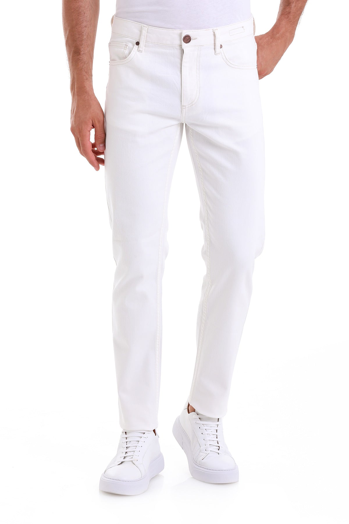 Dynamic Fit 5 Pocket Low Waist Cotton White Denim - SAYKI