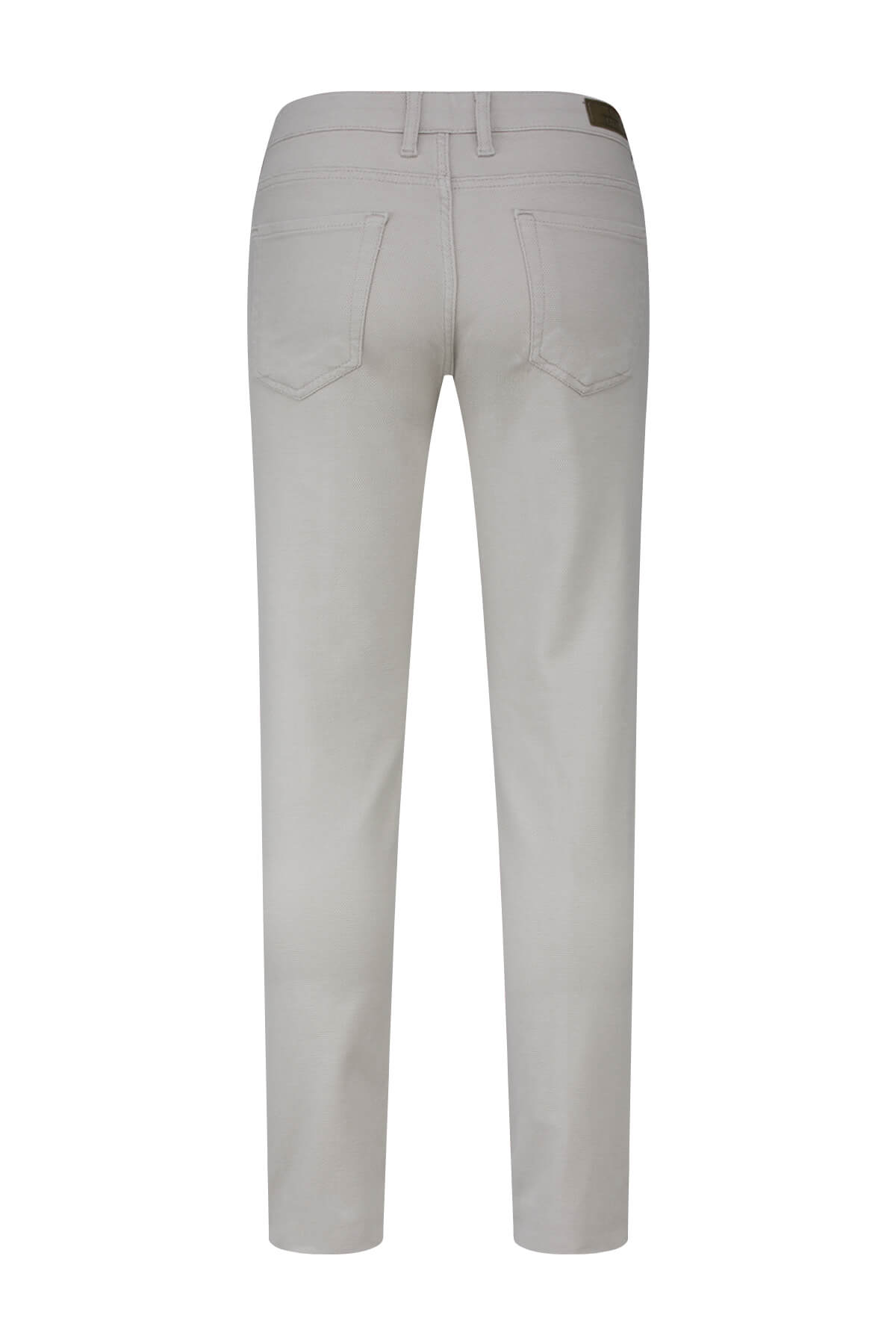 Light gray slim-fit dynamic fit pocket low waist linen-tone casual pants with subtle stitching for smart casual wear