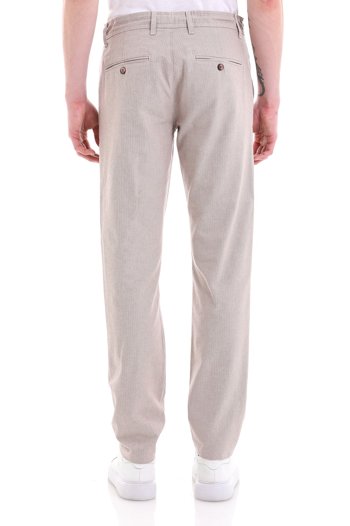Dynamic Fit Cotton Beige Casual Chino Pants - SAYKI